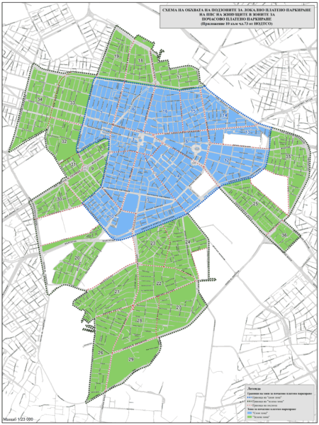 The map of short-term paid parking zones in Sofia
