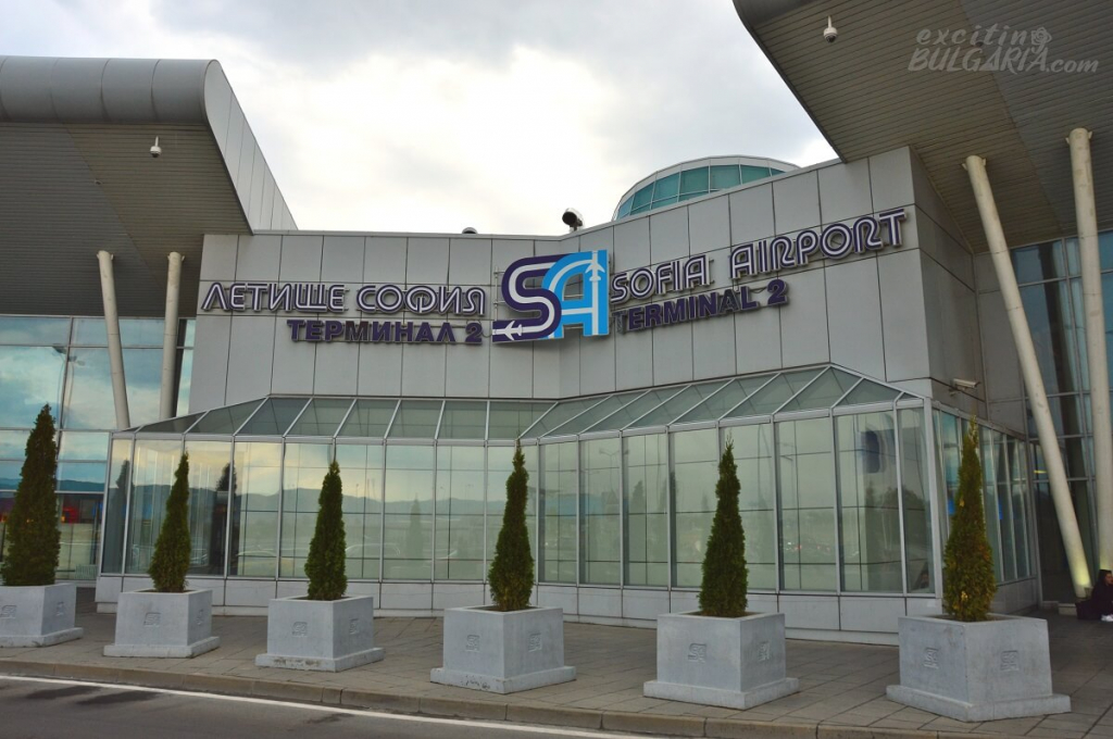The logo of Sofia Airport next to the entrance