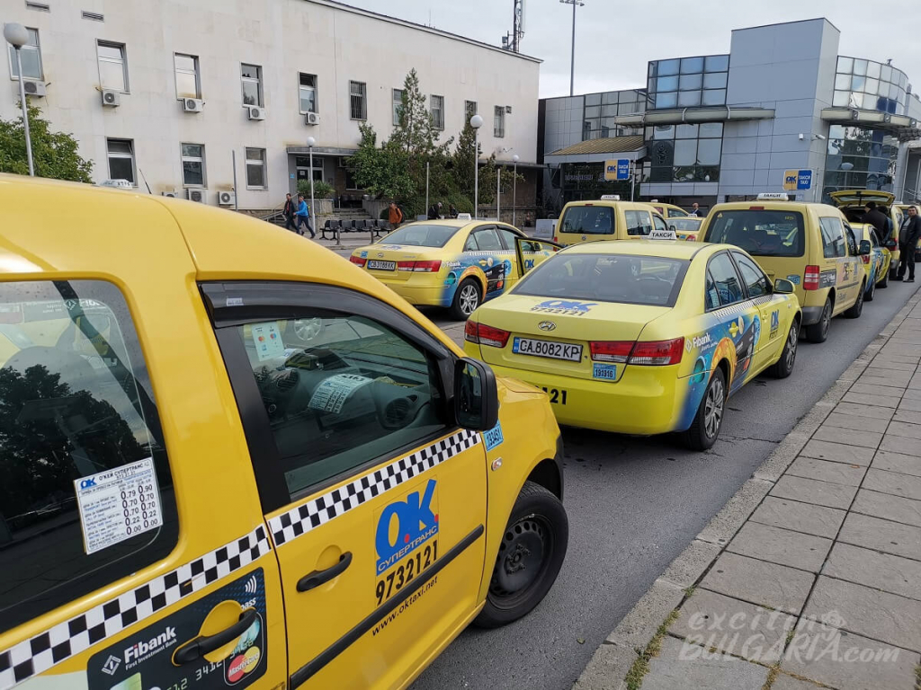 Taxis in front of Sofia Airport Terminal 1